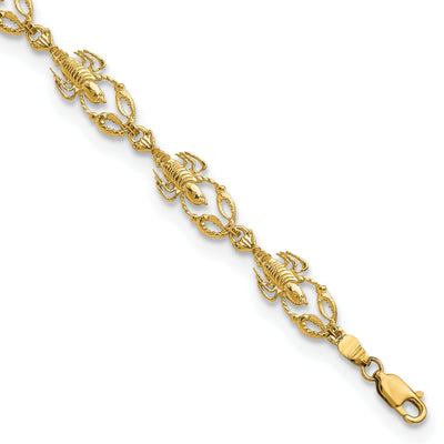 14k yellow gold lobster design bracelet. Textured polished finish, 7.5-inch, 8.05-mm wide, 