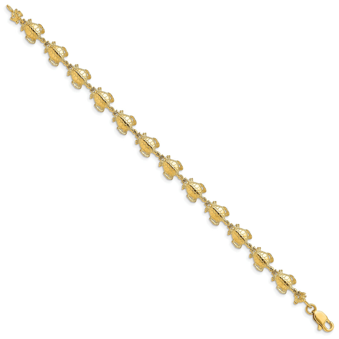 14k Yellow Gold Sea Turtle Bracelet-8mm width, 7.5" length