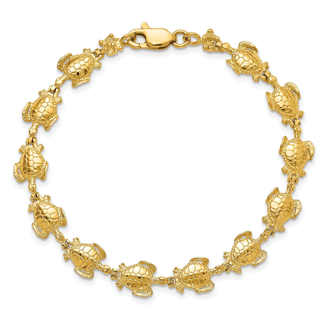 14k Yellow Gold Sea Turtle Bracelet-8mm width, 7.5" length