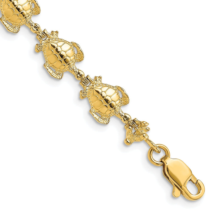 14k Yellow Gold Sea Turtle Bracelet-8mm width, 7.5" length