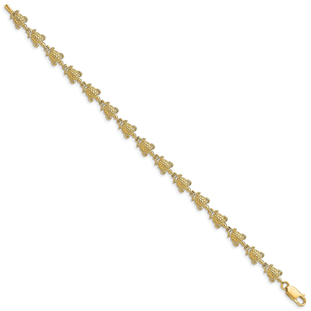 14k Yellow Gold Sea Turtle Bracelet. Polished finish, 6.3mm width, 7.25" length