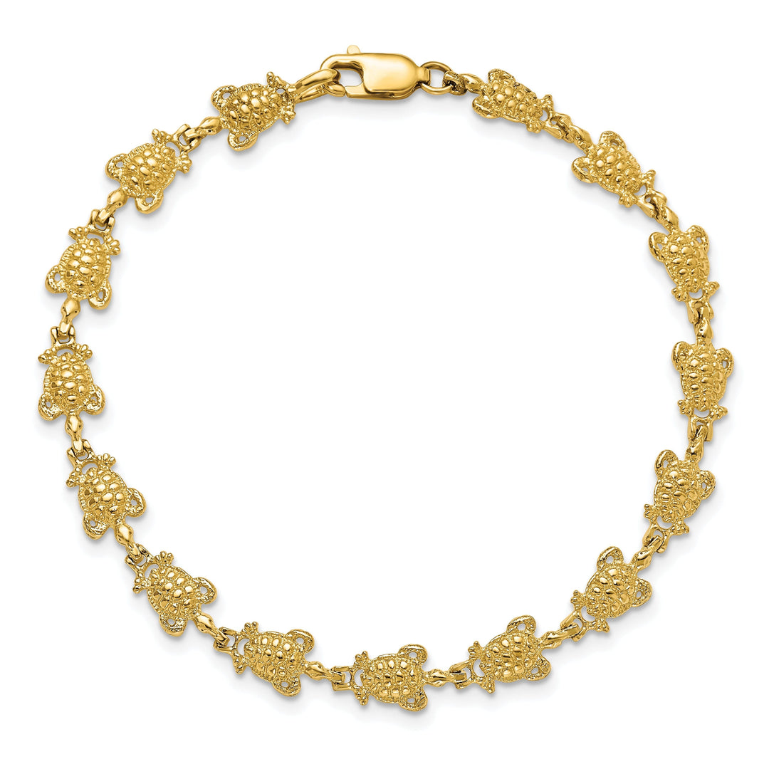 14k Yellow Gold Sea Turtle Bracelet. Polished finish, 6.3mm width, 7.25" length
