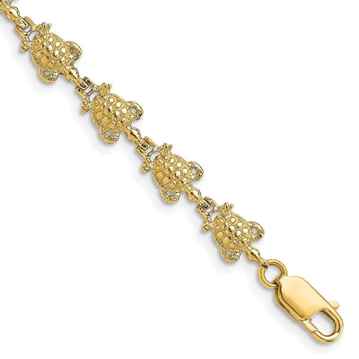  14k Yellow Gold Sea Turtle Bracelet. Polished finish, 6.3mm width, 7.25" length