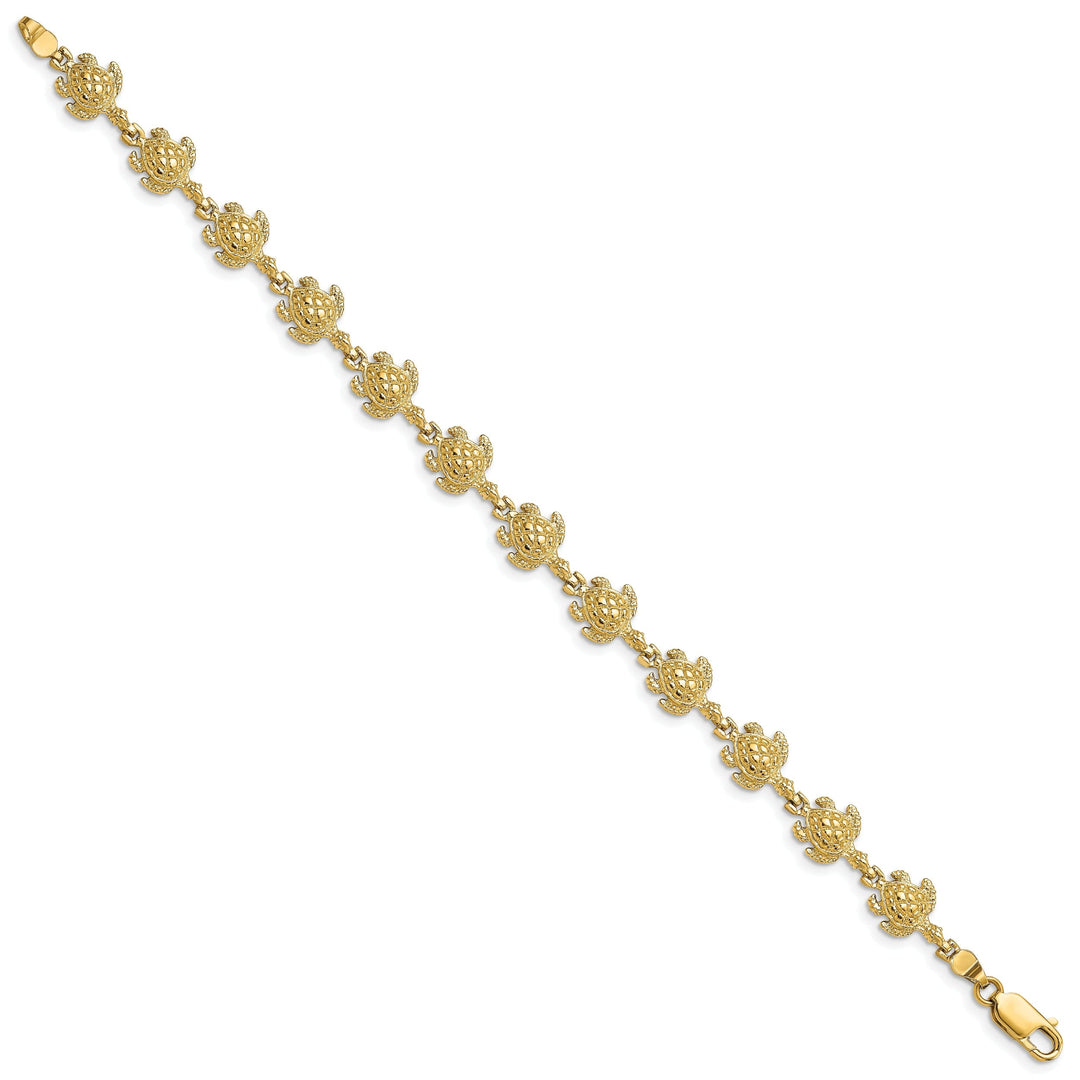 14k Yellow Gold Sea Turtle Bracelet. Polished, 8.5mm width, 7" length