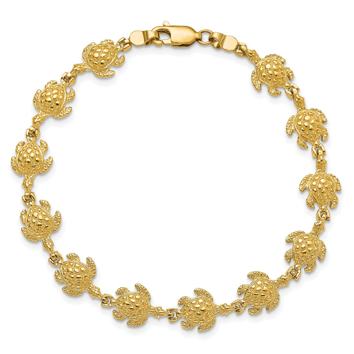 14k Yellow Gold Sea Turtle Bracelet. Polished, 8.5mm width, 7" length