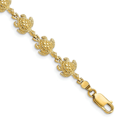 14k Yellow Gold Sea Turtle Bracelet. Polished, 8.5mm width, 7" length