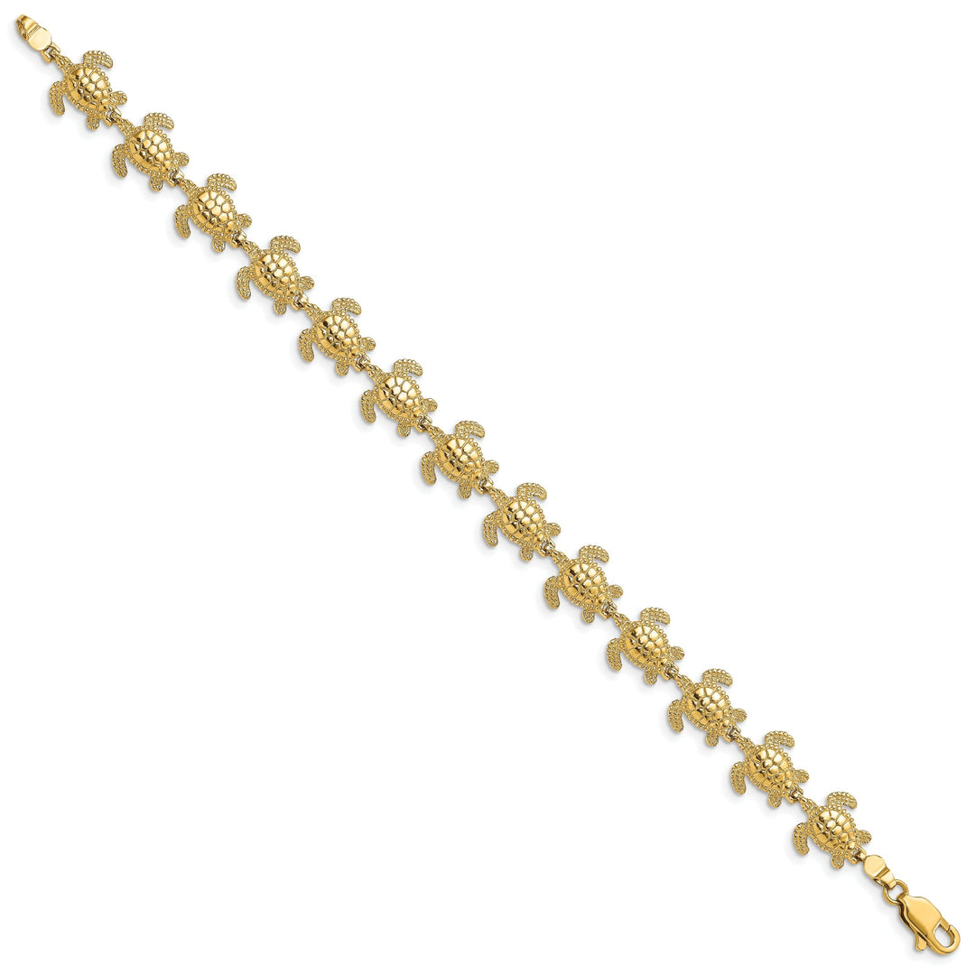 14k Yellow Gold Sea Turtle Bracelet. Polished finish, 9.10-mm width, 7.25" length