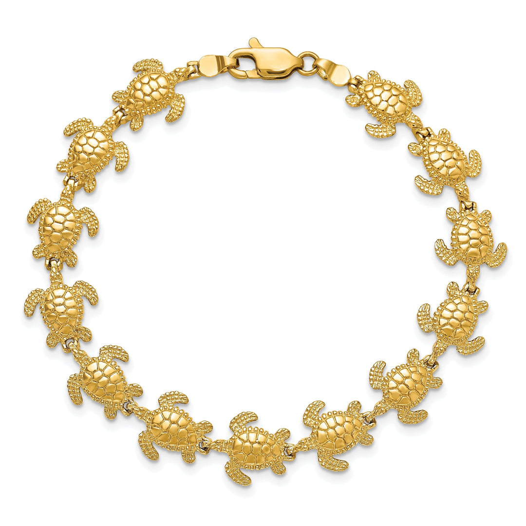 14k Yellow Gold Sea Turtle Bracelet. Polished finish, 9.10-mm width, 7.25" length
