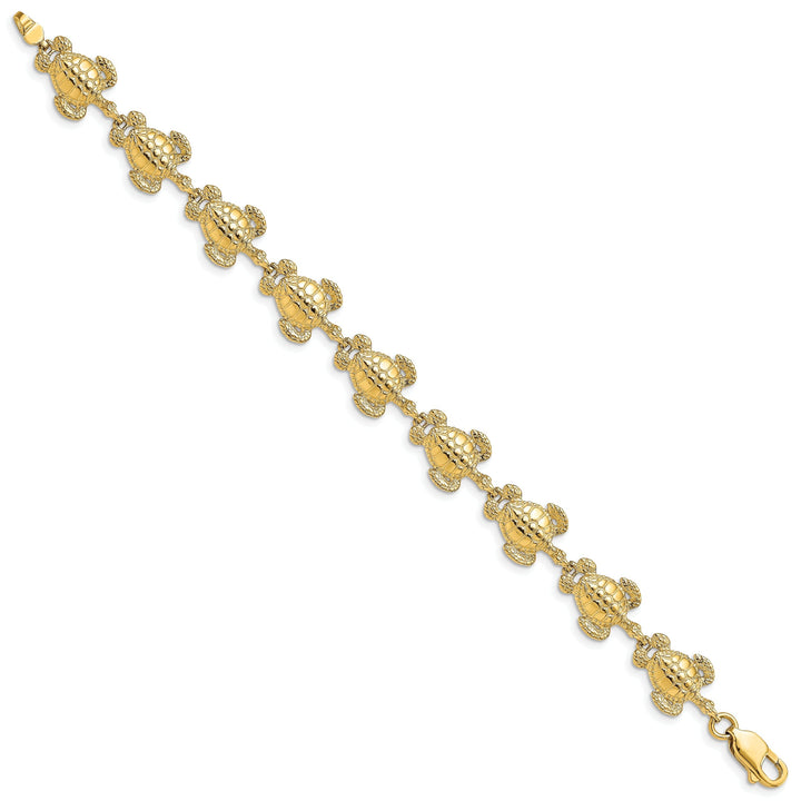 14k Yellow Gold Sea Turtle Bracelet. Polished finish, 12mm width, 7.25" length