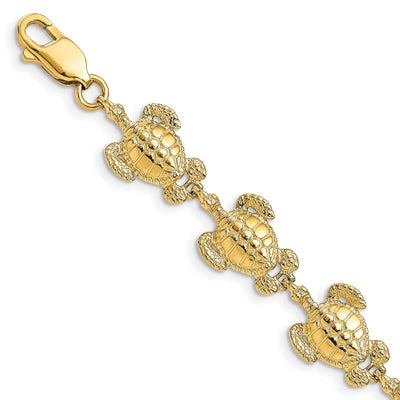  14k Yellow Gold Sea Turtle Bracelet. Polished finish, 12mm width, 7.25" length