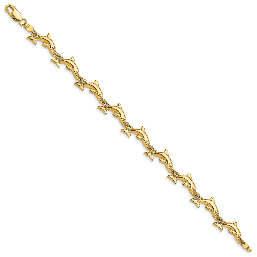 14k Yellow Gold Dolphin Bracelet - 7. inch, 7-mm wide