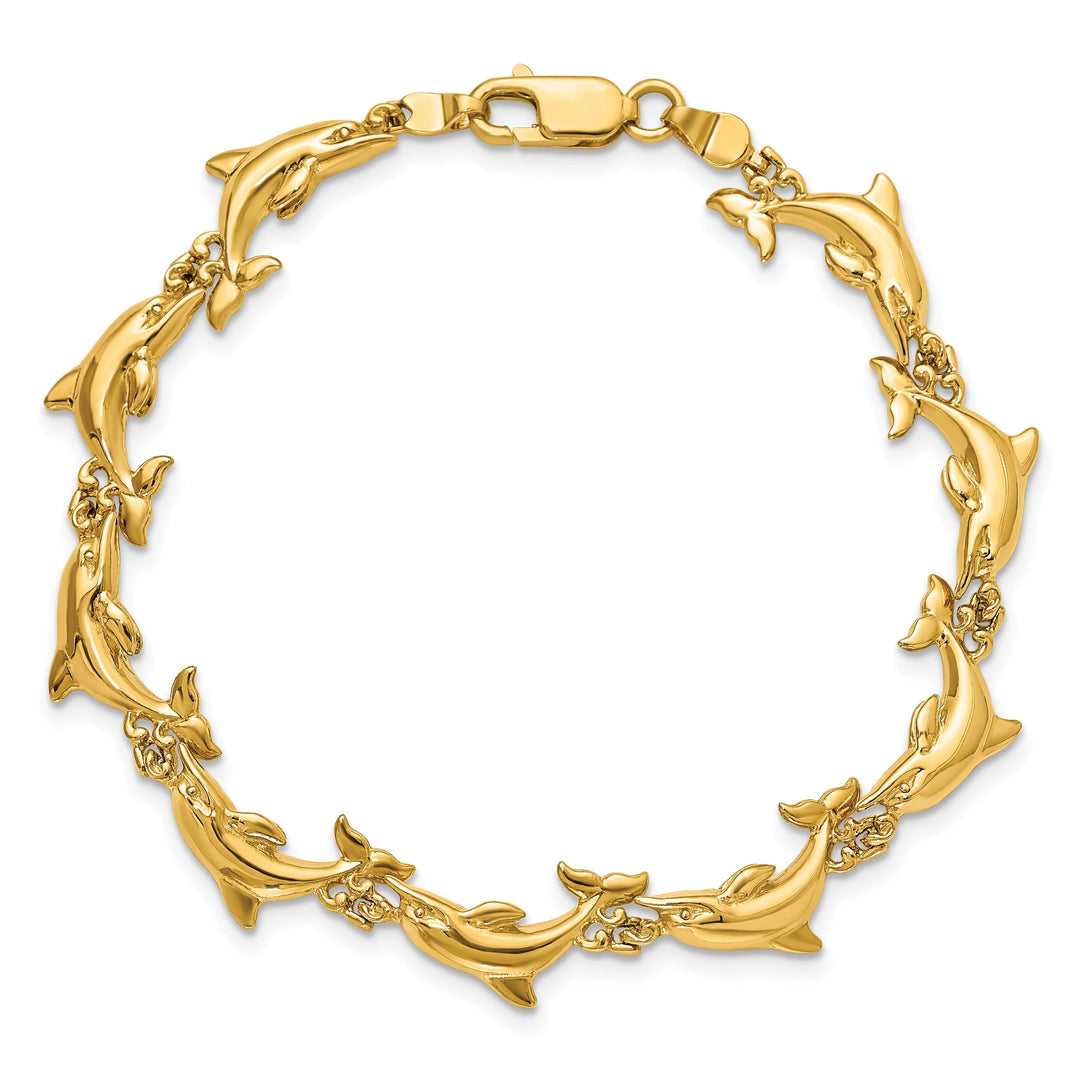 14k Yellow Gold Dolphin Bracelet - 7. inch, 7-mm wide