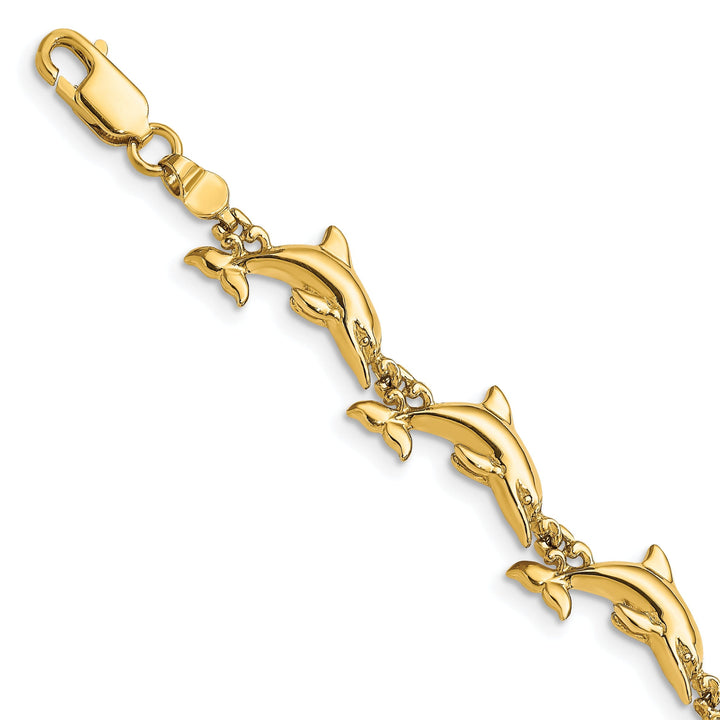 14k Yellow Gold Dolphin Bracelet - 7. inch, 7-mm wide