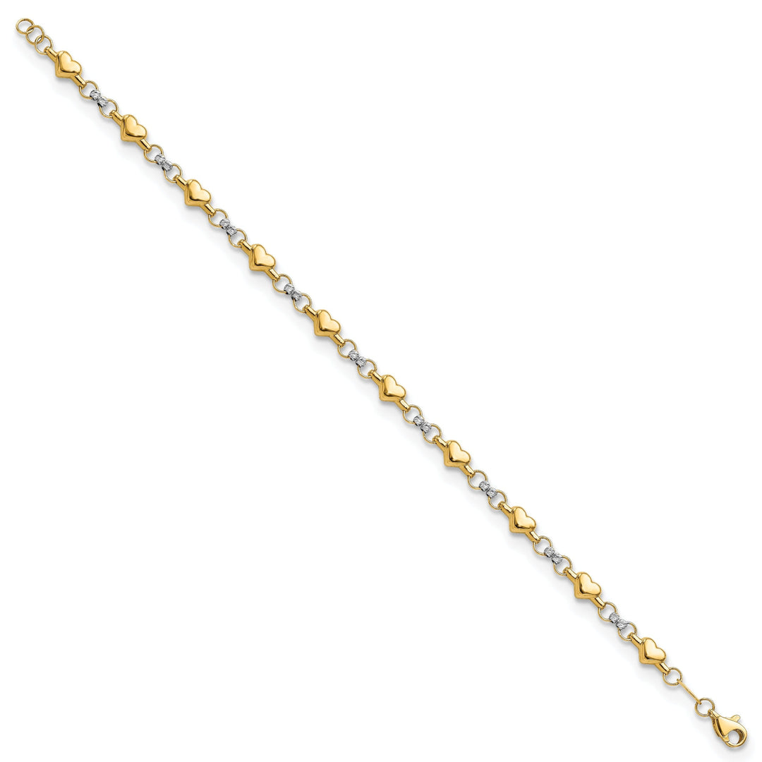 14K two-tone gold multi Hearts Bracelet 7.5inch