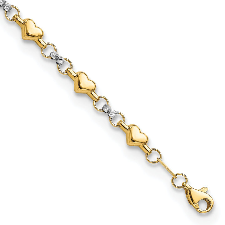 14K two-tone gold multi Hearts Bracelet 7.5inch