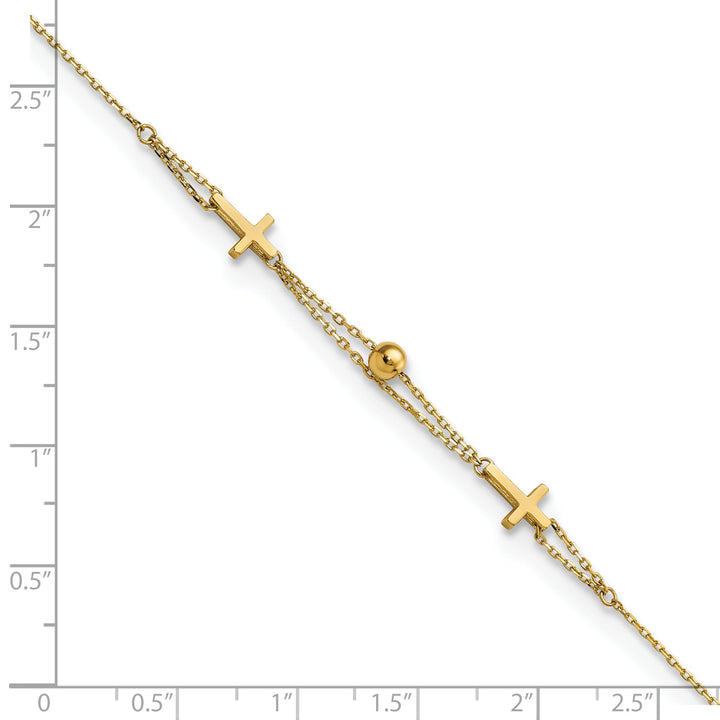 14k yellow gold double strand cross bracelet 7.5-inch