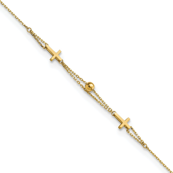 14k yellow gold double strand cross bracelet 7.5-inch