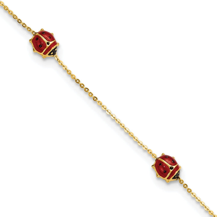 14k Yellow Gold 3-Lady Bug Design 6-5-inch Bracelet