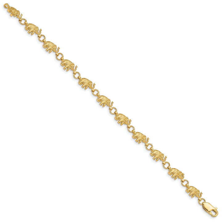 14k yellow gold solid elephant fancy design bracelet. 7-inch, 7-mm wide