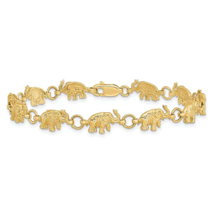 14k yellow gold solid elephant fancy design bracelet. 7-inch, 7-mm wide