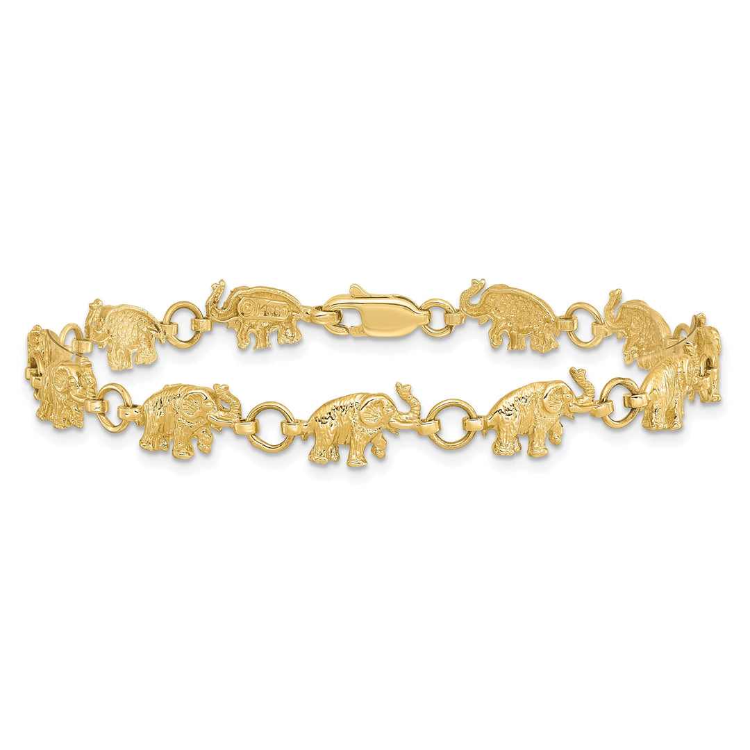 14k yellow gold solid elephant fancy design bracelet. 8-inch, 7-mm wide