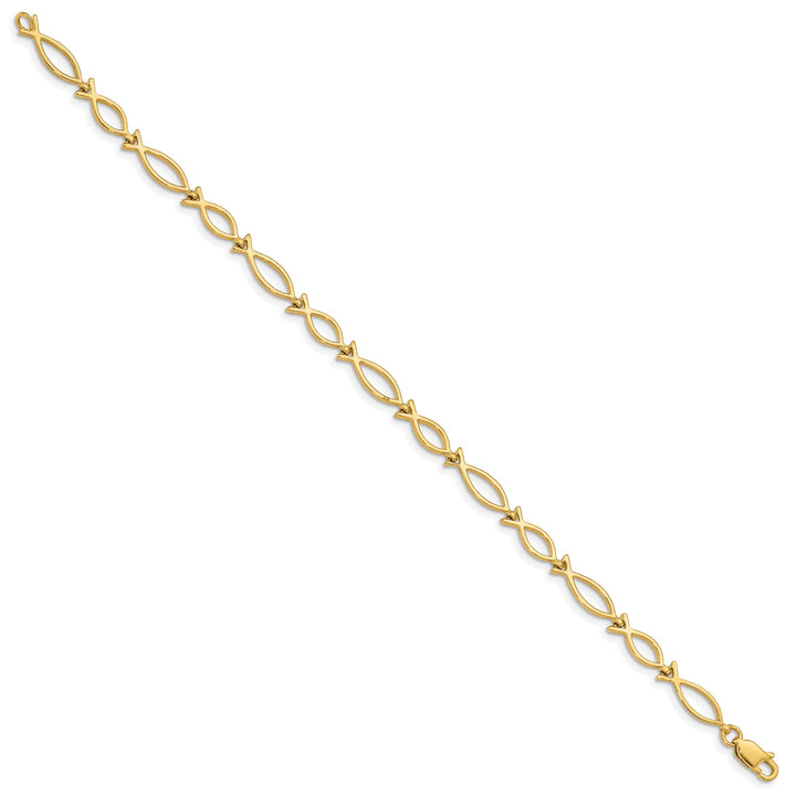 14k yellow gold ichthus (fish) bracelet religious design, 7-inch