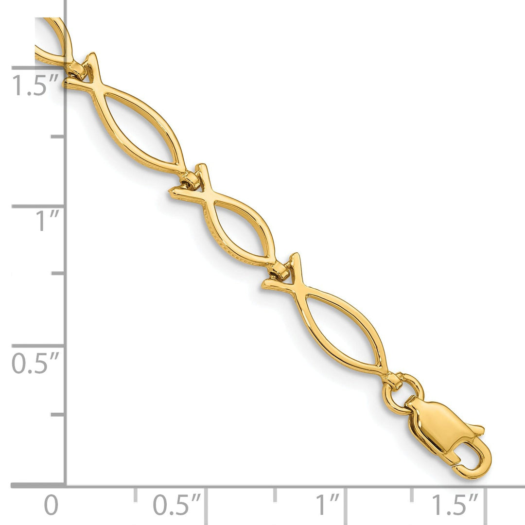 14k yellow gold ichthus (fish) bracelet religious design, 7-inch