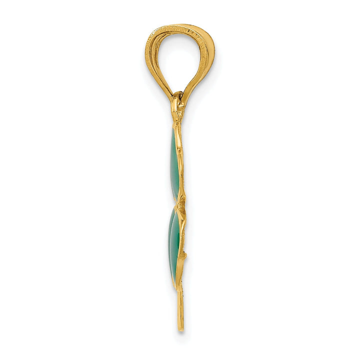 14k Yellow Gold Solid Textured Polished Green Enameled Finish 4-leaf Clover Charm Pendant