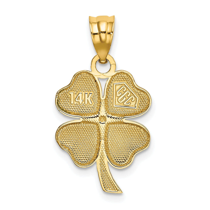 14k Yellow Gold Solid Textured Polished Green Enameled Finish 4-leaf Clover Charm Pendant
