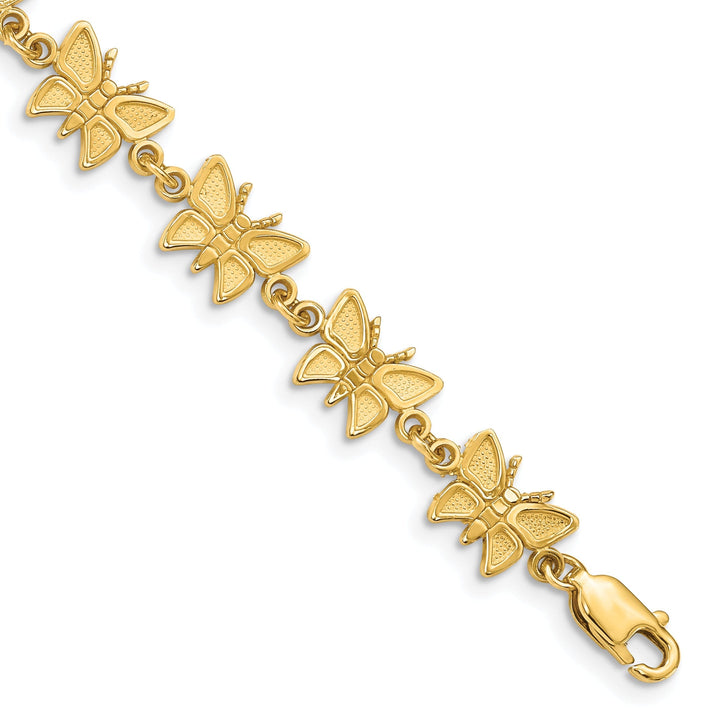 14k yellow gold butterfly bracelet. Delicate 7-inch, 7mm wide
