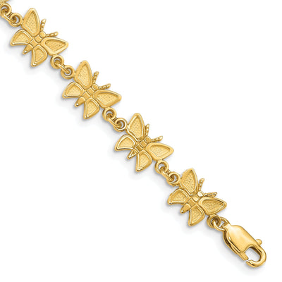 14k yellow gold butterfly bracelet. Delicate 7-inch, 7mm wide