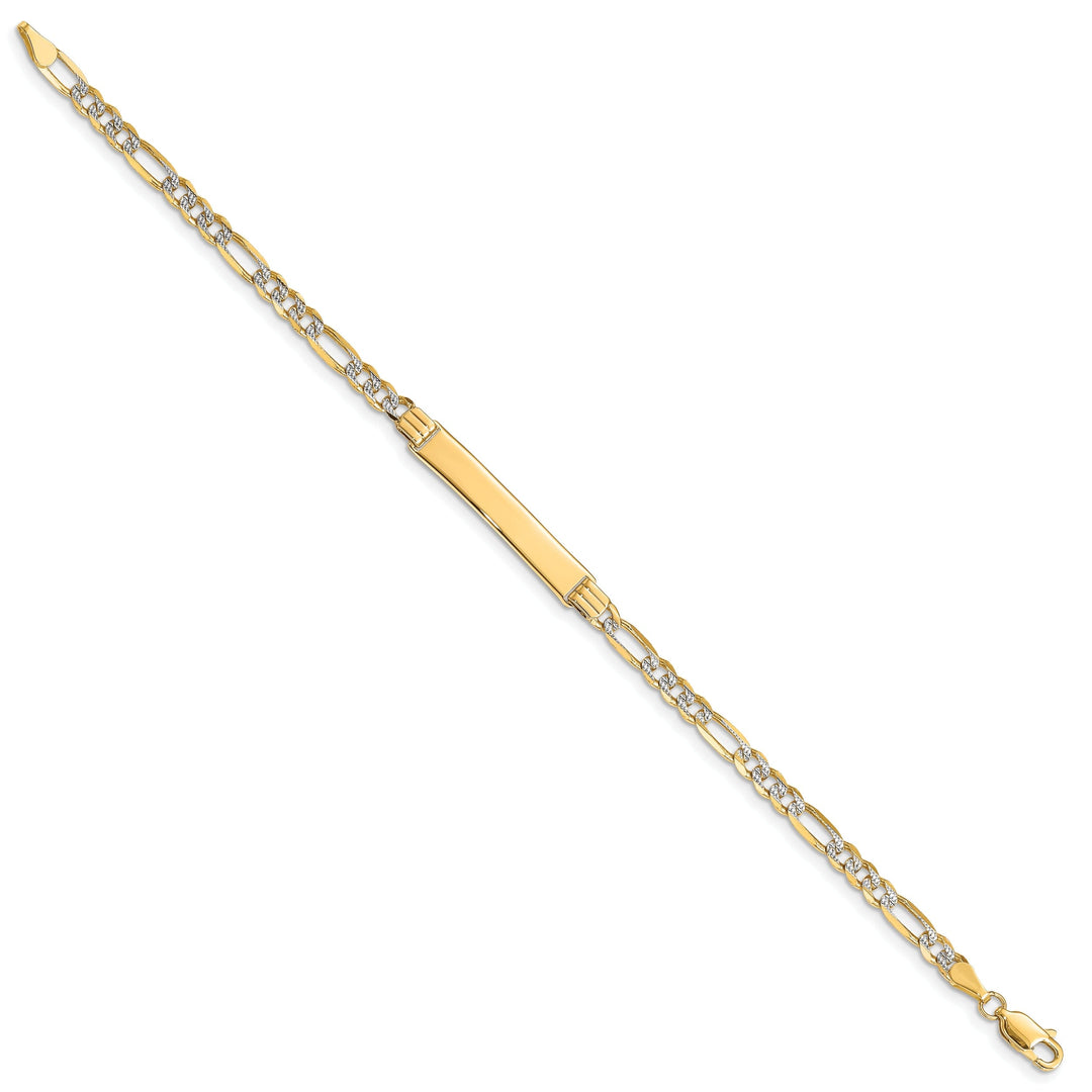 14k Yellow Rhodium Pave Figaro ID Bracelet