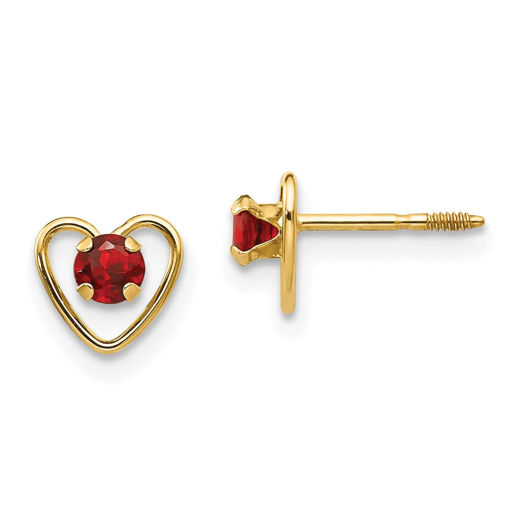 14k Yellow Gold Madi K Garnet Heart Earrings