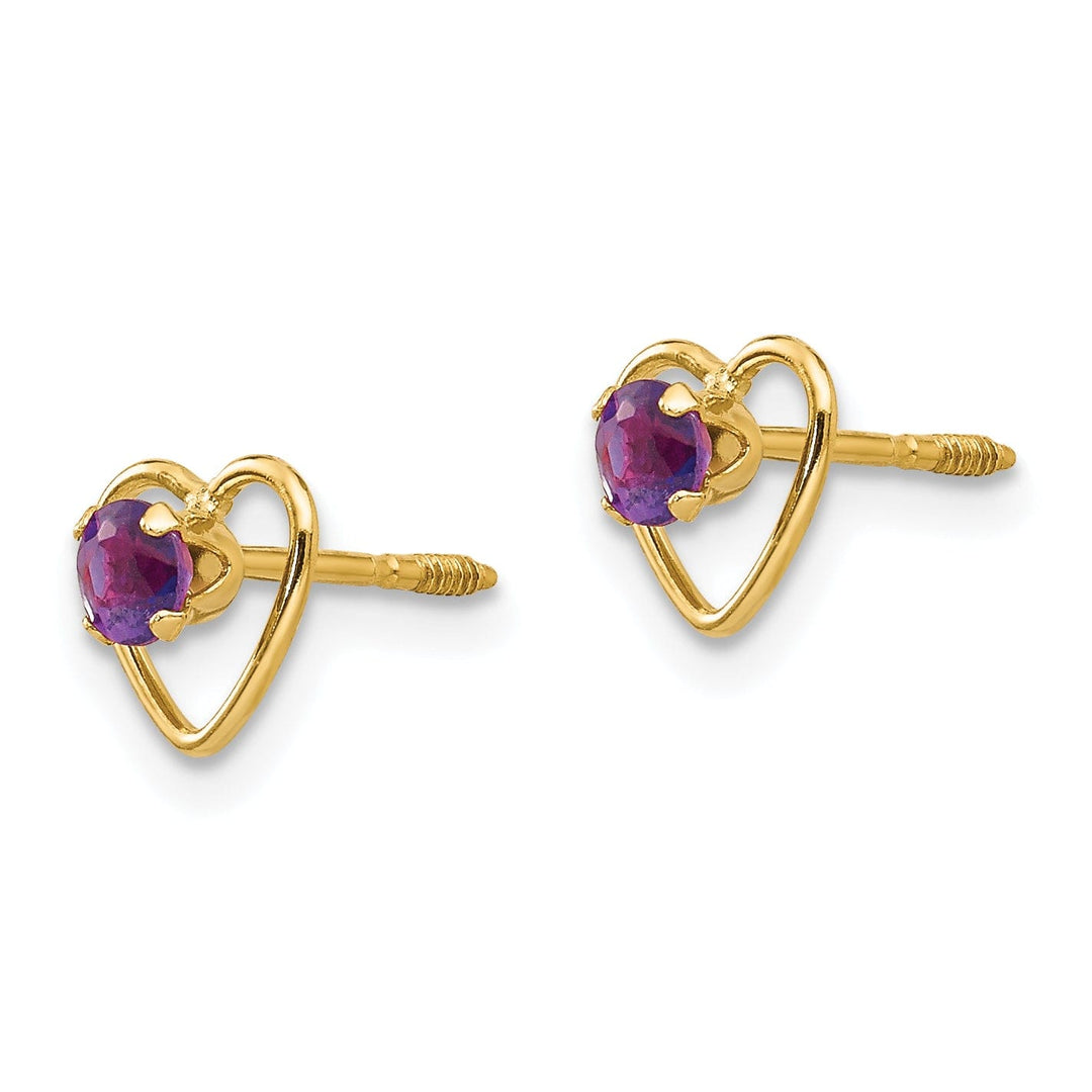 14k Yellow Gold Amethyst Heart Earrings