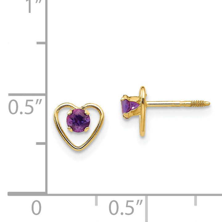 14k Yellow Gold Amethyst Heart Earrings