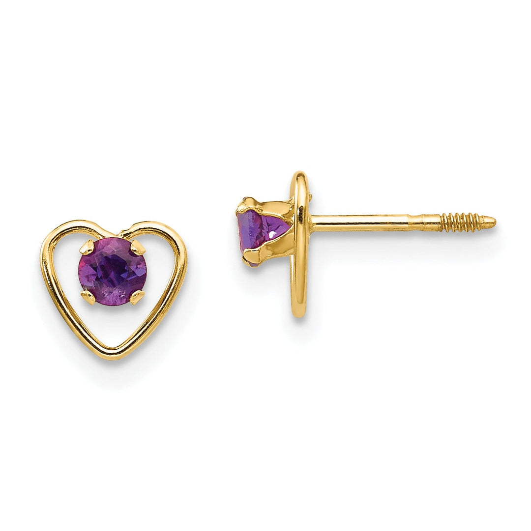 14k Yellow Gold Amethyst Heart Earrings