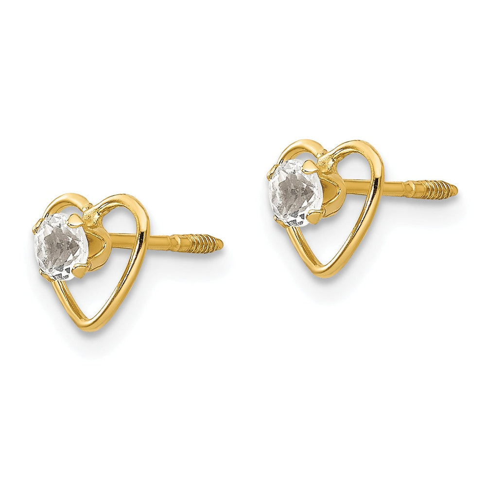 14k Yellow Gold White Zirconia Heart Earrings