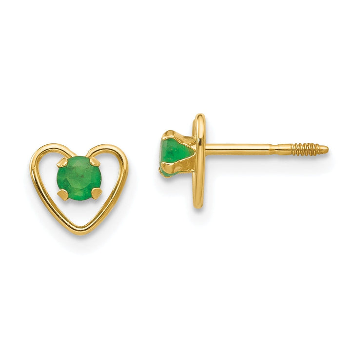 14k Yellow Gold Emerald Heart Earrings