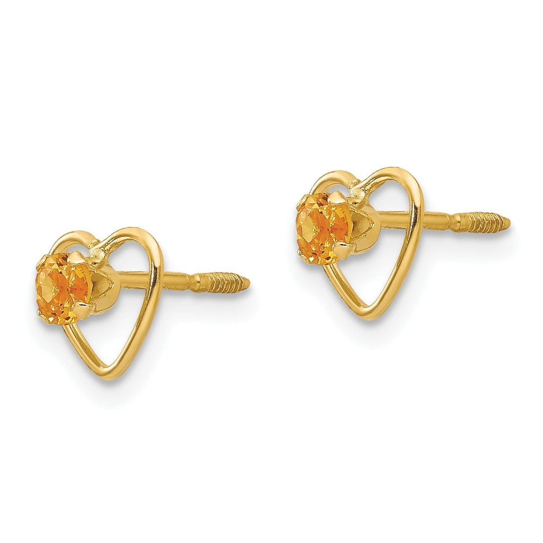 14k Yellow Gold Citrine Birthstone Heart Earring