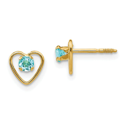 14k Yellow Gold Blue Birthstone Heart Earrings at $ 65.01 only from Jewelryshopping.com