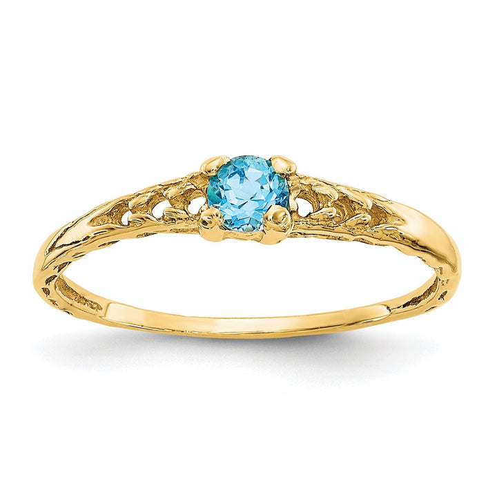 14k Yellow Gold Blue C.Z Birthstone Baby Ring