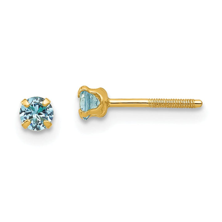 14k Yellow Gold Blue C.Z Birthstone Earrings