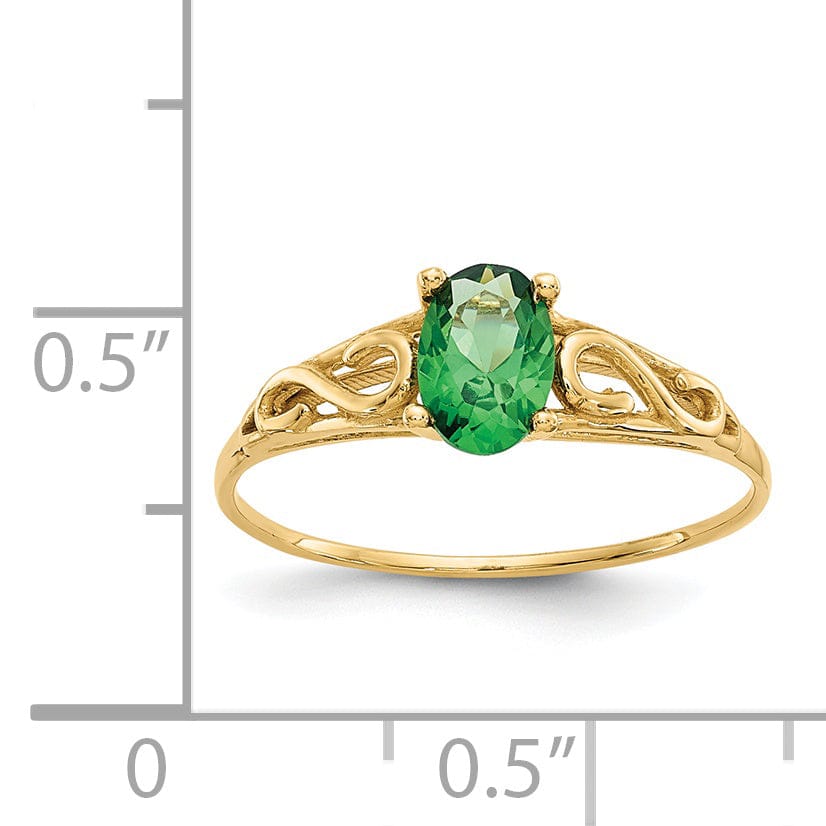 14k Yellow Gold Synthetic Emerald Ring