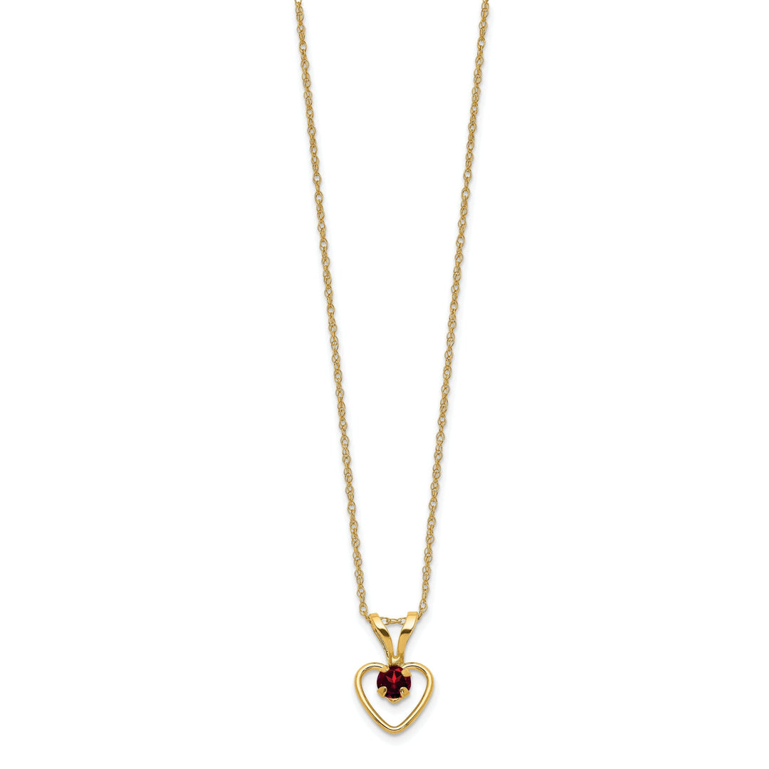 14k Yellow Gold Garnet Heart Birthstone Necklace