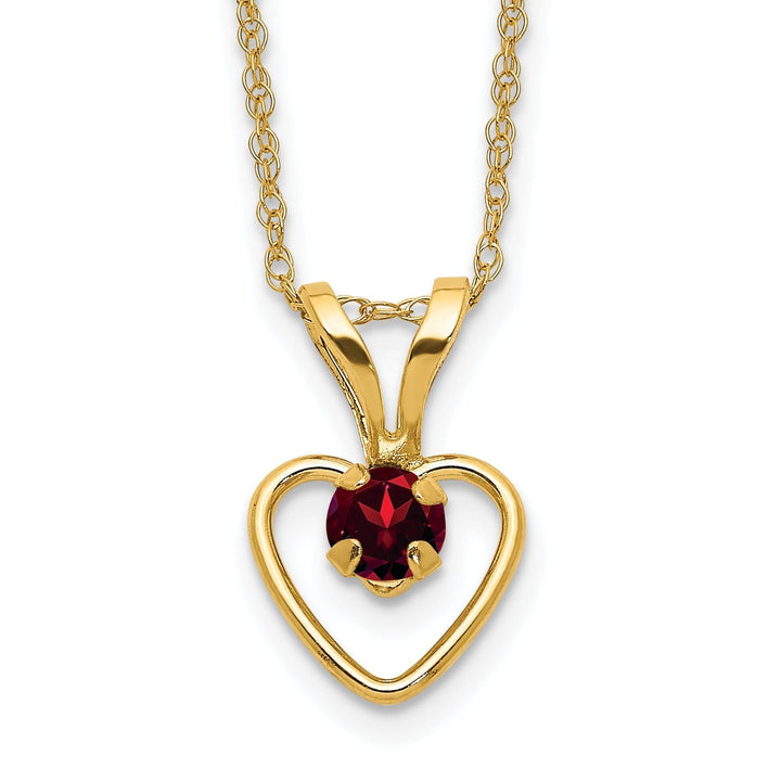 14k Yellow Gold Garnet Heart Birthstone Necklace