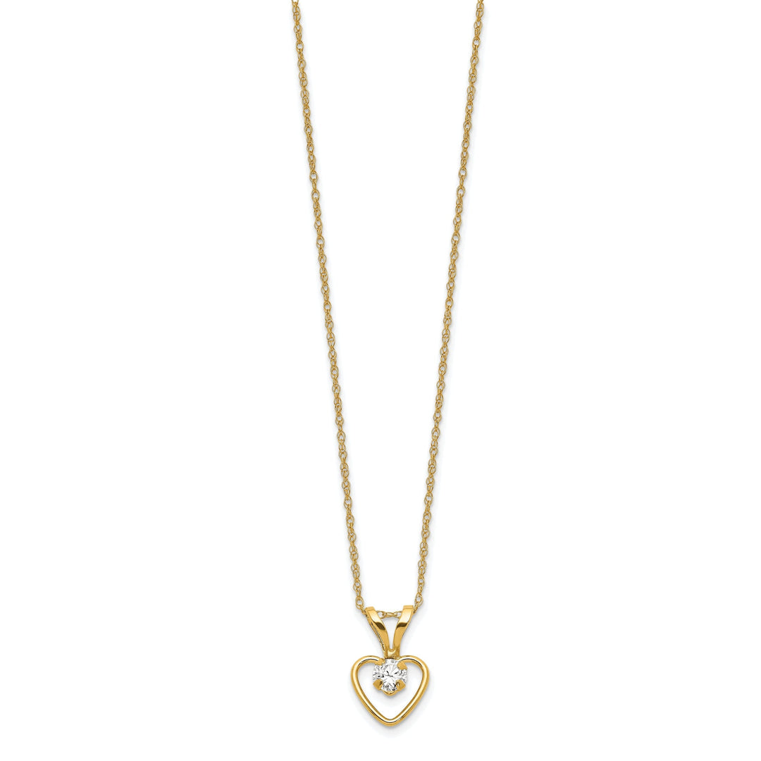 14k Yellow Gold White Heart Birthstone Necklace