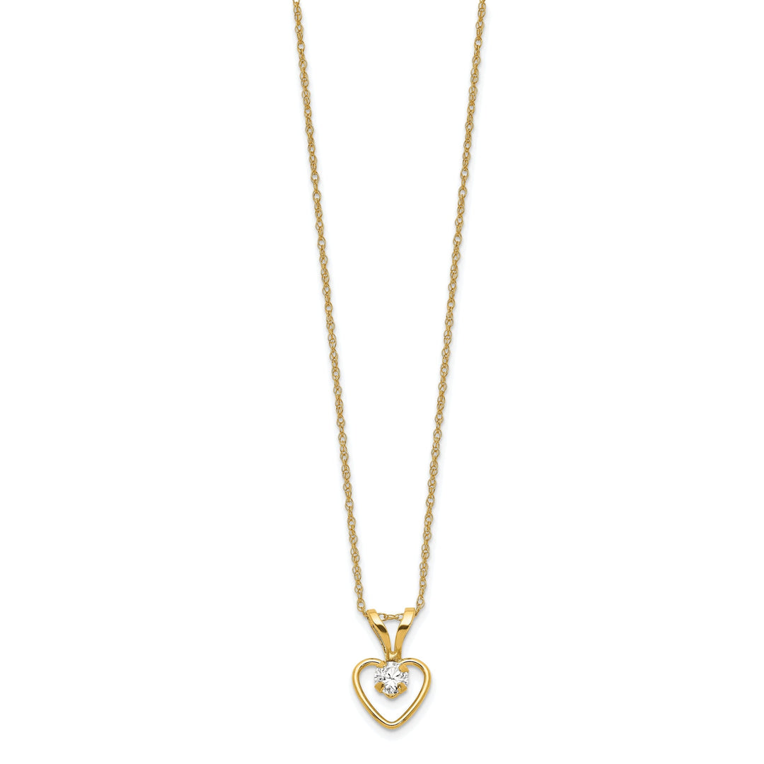 14k Yellow Gold White Heart Birthstone Necklace