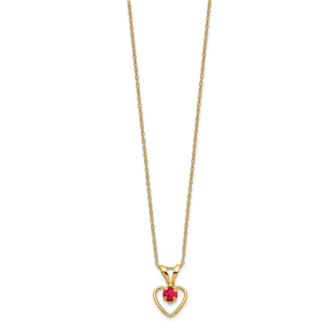 14k Yellow Gold Ruby Heart Birthstone Necklace