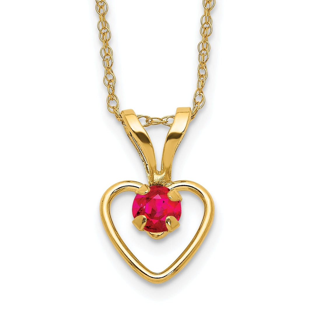 14k Yellow Gold Ruby Heart Birthstone Necklace