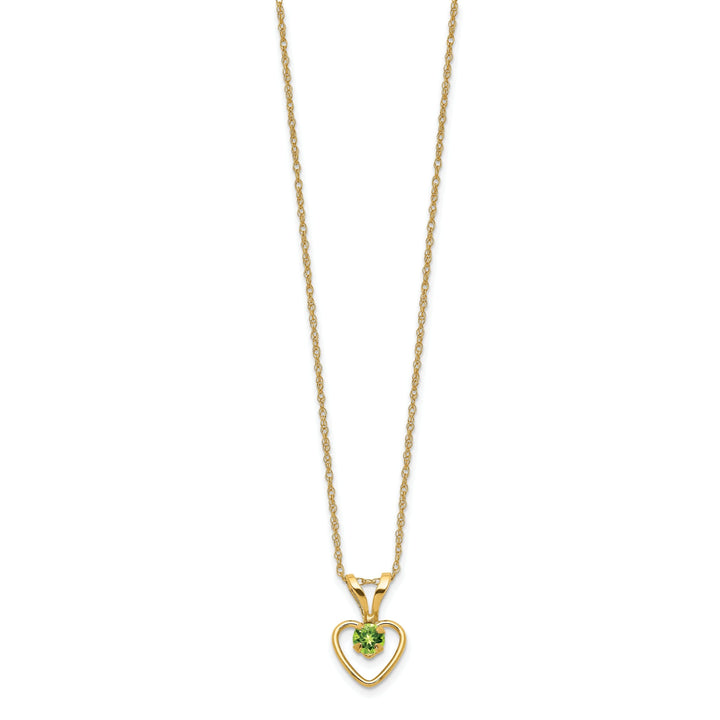 14k Yellow Gold Peridot Heart Birthstone Necklace